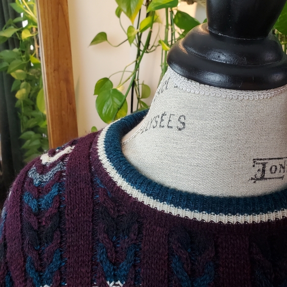 VINTAGE | Jantzen Crewneck Multicolour Cable Knit Pullover Sweater (Size L) - Picture 9 of 13
